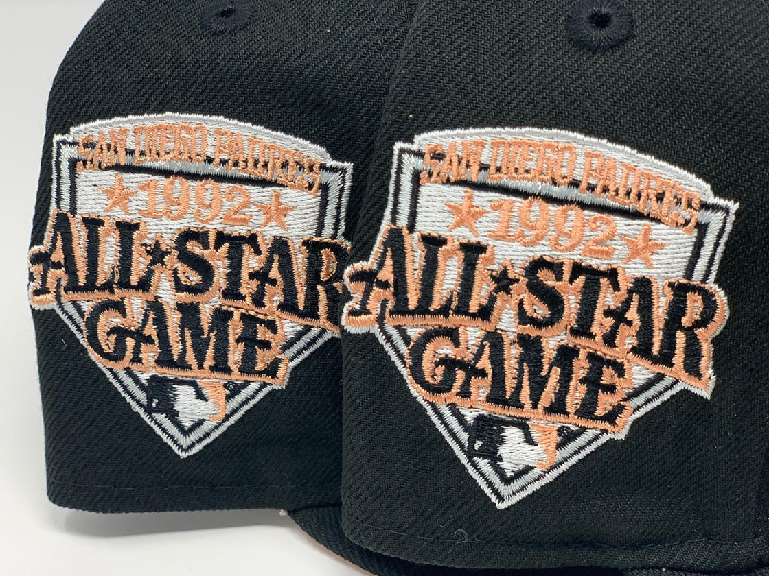 SAN DIEGO PADRES 1992 ALL STAR GAME BLACK PEACH BRIM NEW ERA FITTED HAT