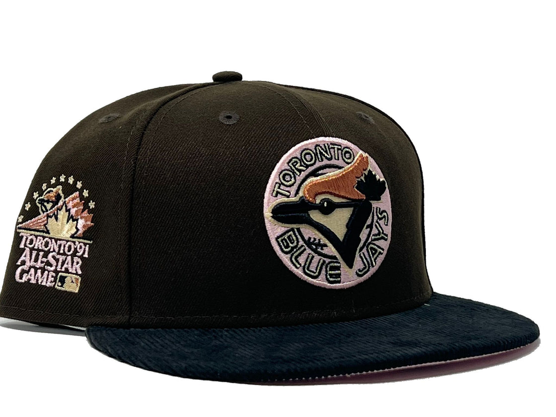 TORONTO BLUE JAYS 1991 ALL STAR GAME BROWN BLACK CORDUROY VISOR PINK BRIM NEW ERA FITTED HAT