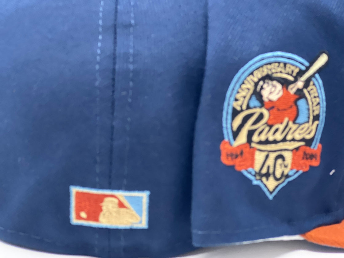 SAN DIEGO PADRES 40TH ANIIVERSARY NAVY RUST ORANGE VISOR SKY BLUE BRIM NEW ERA FITTED HAT