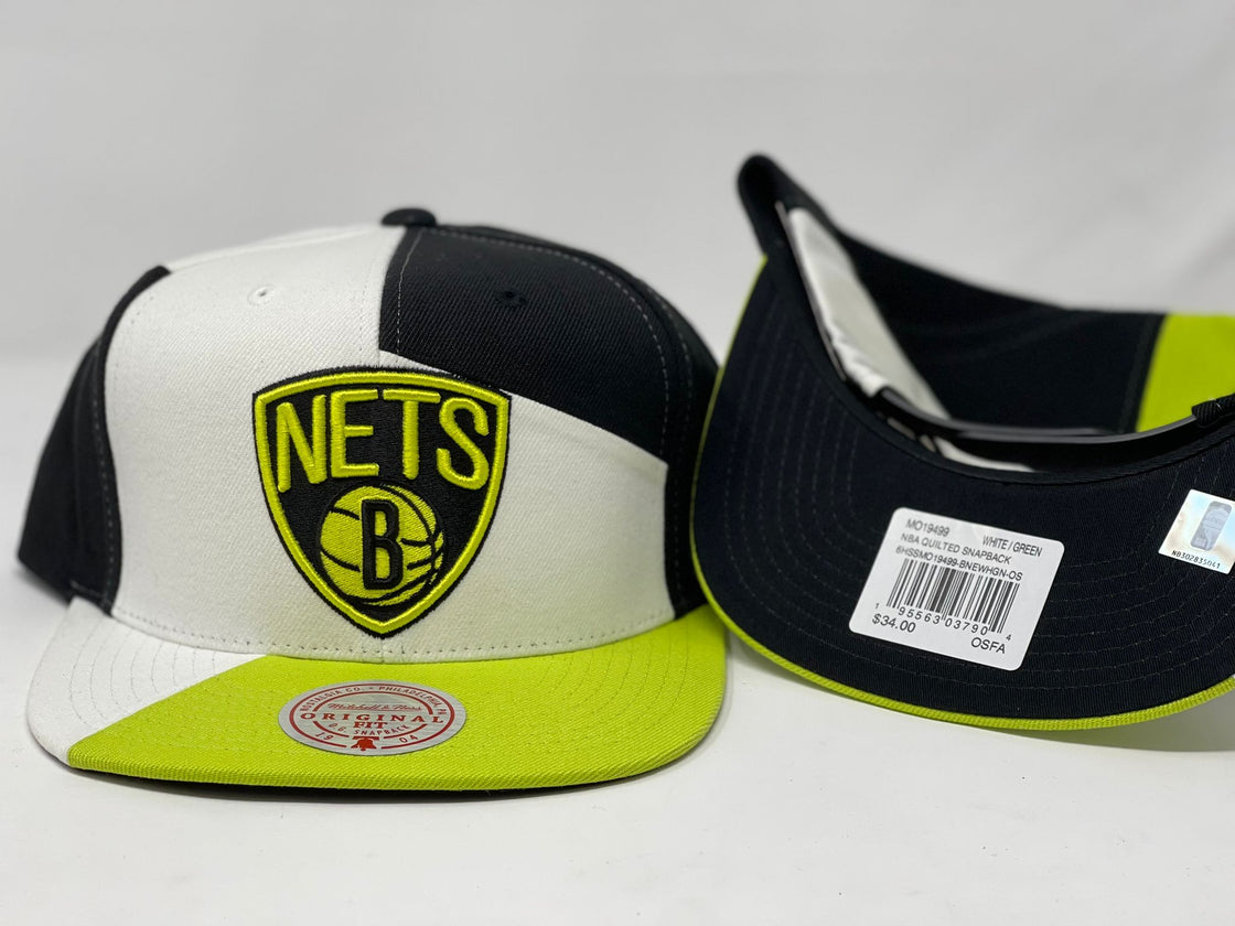 BROOKLYN NETS BLACK LIME MITCHELL AND NESS SNAPBACK HAT