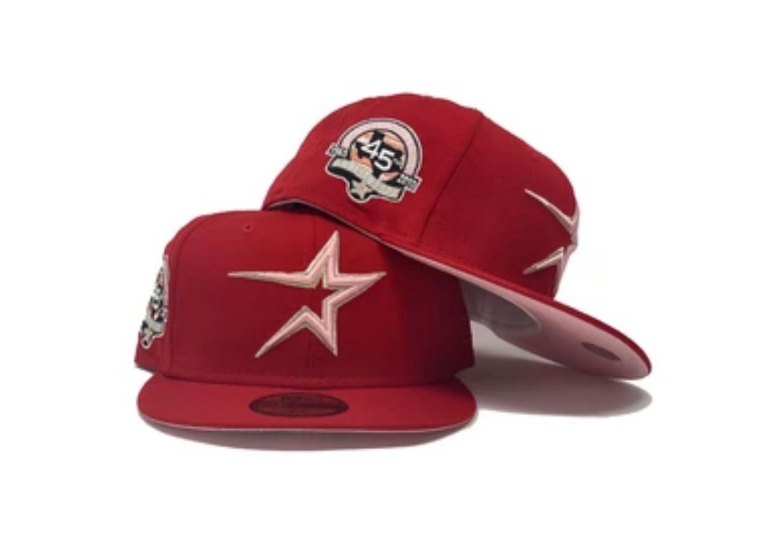 HOUSTON ASTROS 45TH ANNIVERSARY RED PURPLE BRIM NEW ERA FITTED HAT