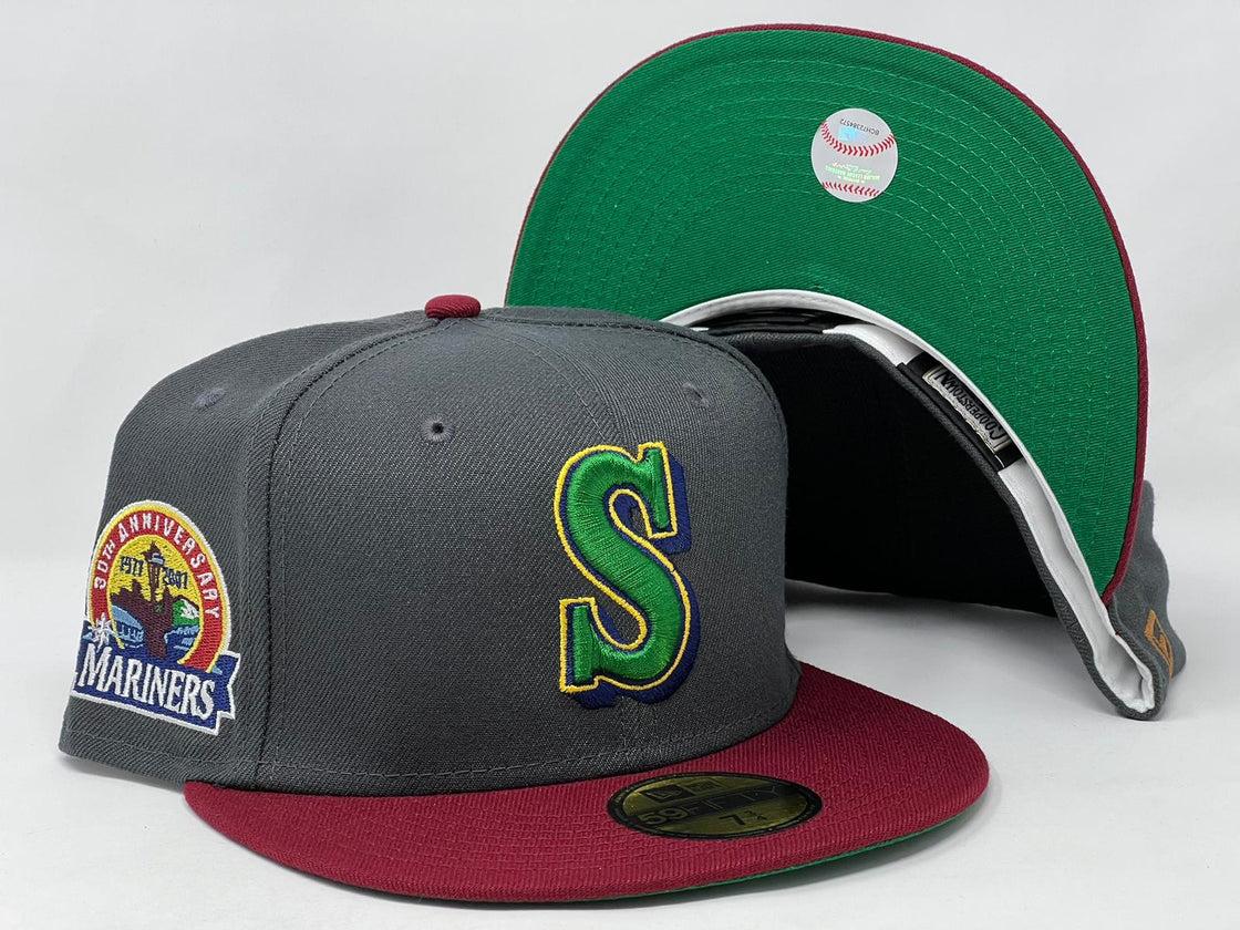 Seattle Mariners 30th Anniversary Green Brim New Era Fitted Hats