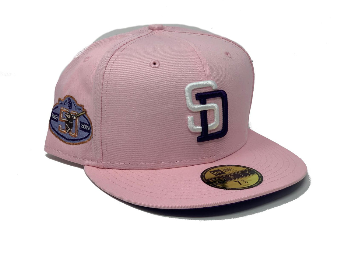 SAN DIEGO PADRES 50TH ANNIVERSARY LIGHT PINK PURPLE BRIM NEW ERA FITTED HAT