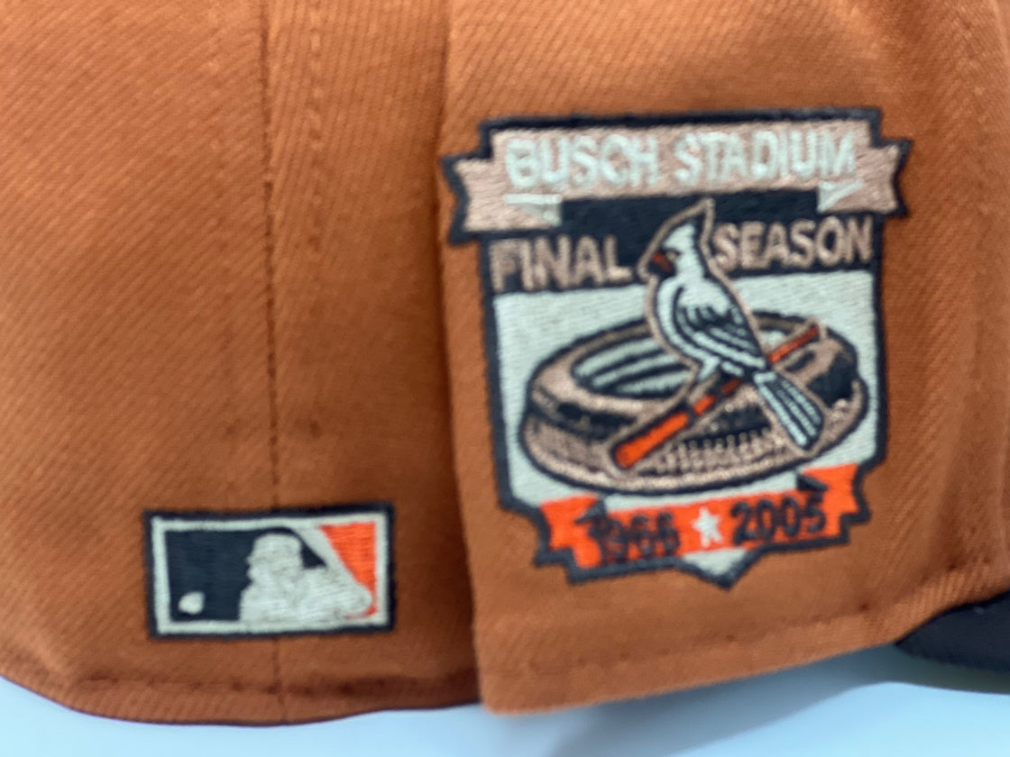 ST. LOUIS CARDINALS BUSCH STADIUM FINAL SEASON RUST ORANGE BROWN VISOR VEGAS GOLD BRIM NEW ERA FITTED HAT