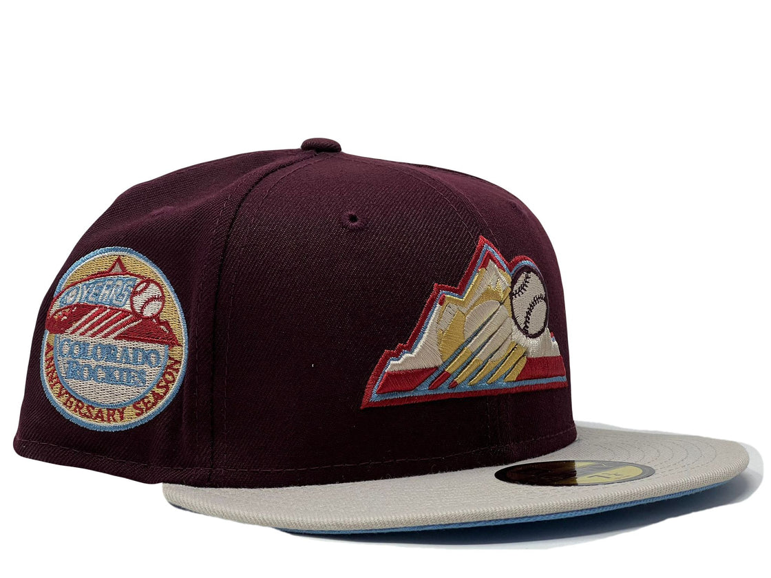 Colorado Rockies 10th Anniversary Maroon Stone Visor Icy Brim New Era Fitted Hat