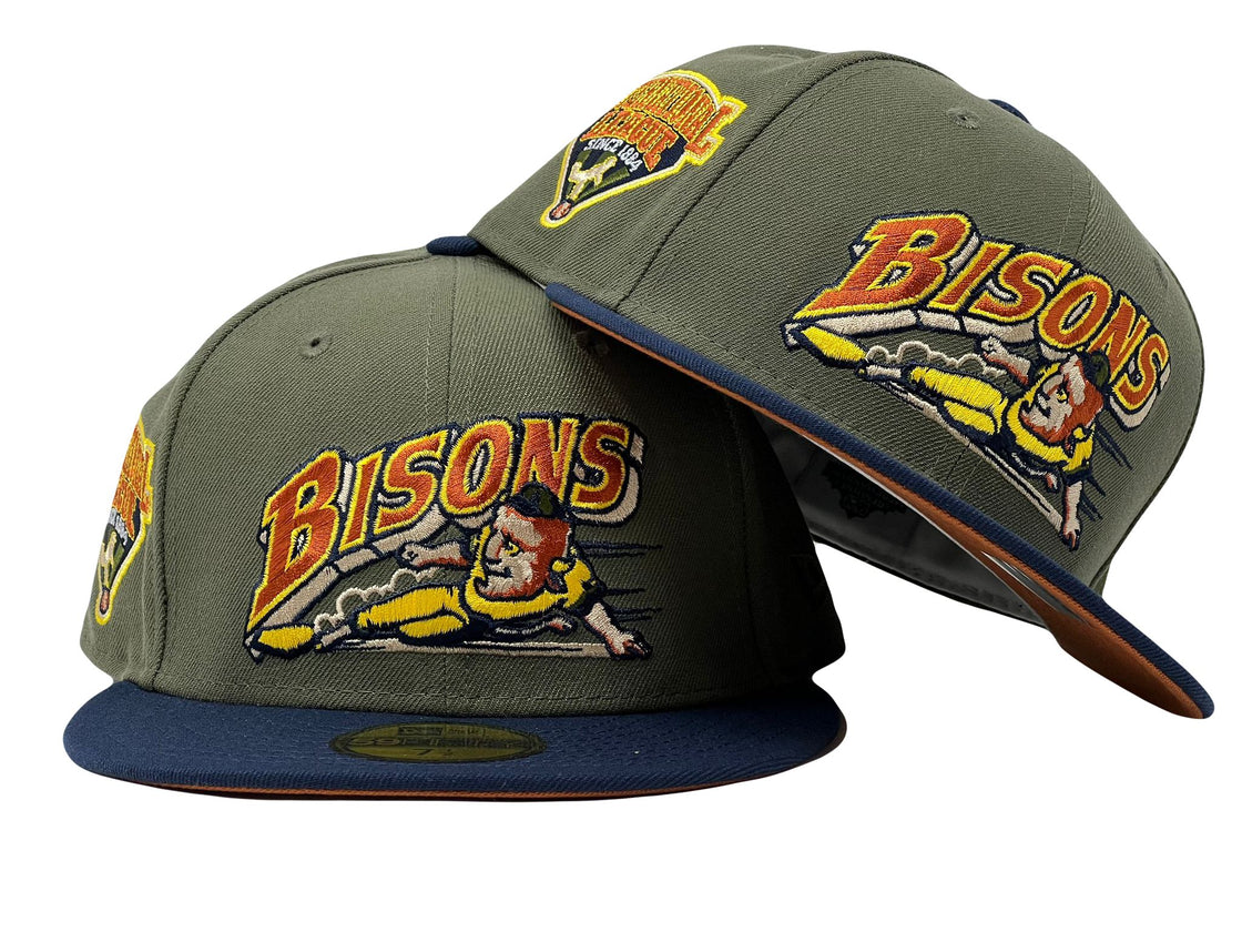 Buffalo Bisons international League Live Green Navy Visor Rust Orange Brim New Era Fitted Hat