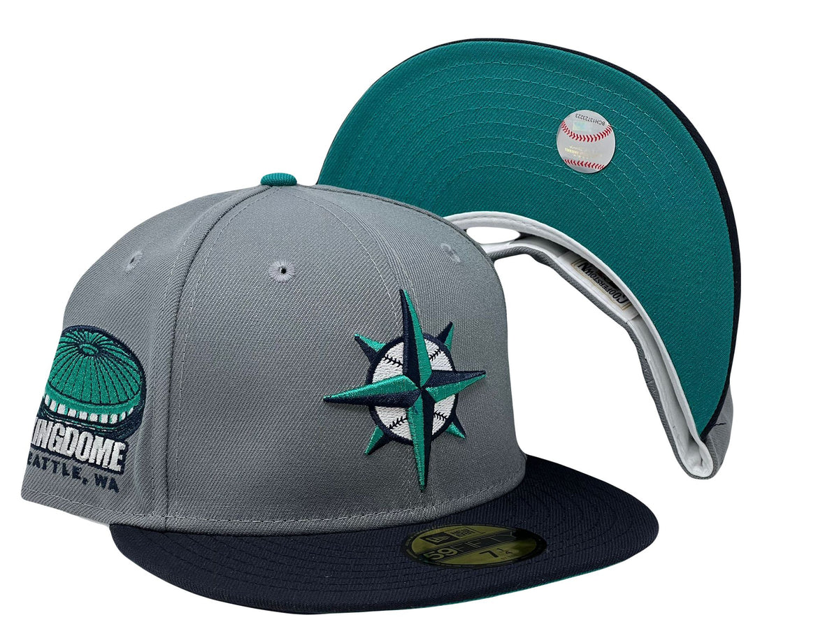 Men's Seattle Mariners New Era White/Aqua Cooperstown Collection Kingdome  Chrome 59FIFTY Fitted Hat