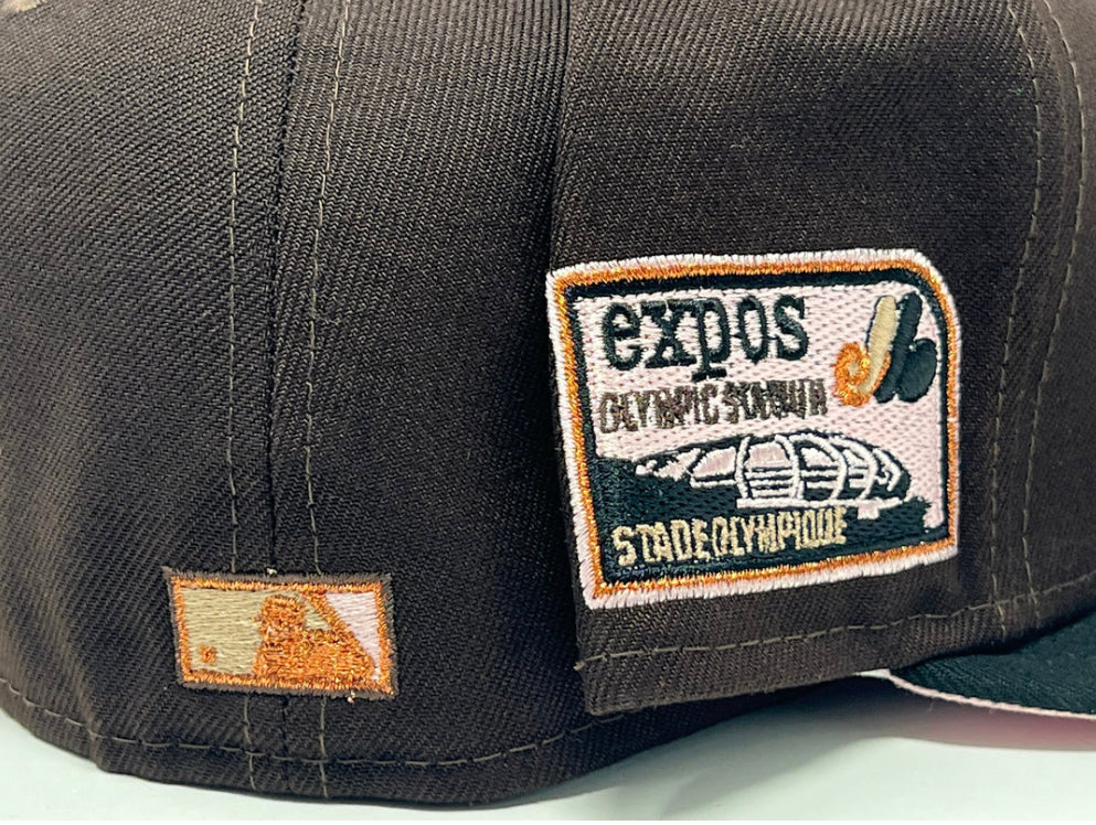 Montreal Expos Olympic Stadium Deep Drown Pink Brim New Era Fitted Hat