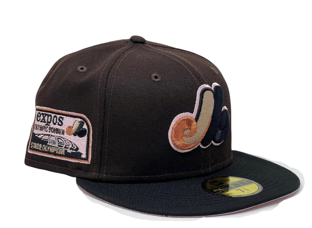 Montreal Expos Olympic Stadium Deep Drown Pink Brim New Era Fitted Hat