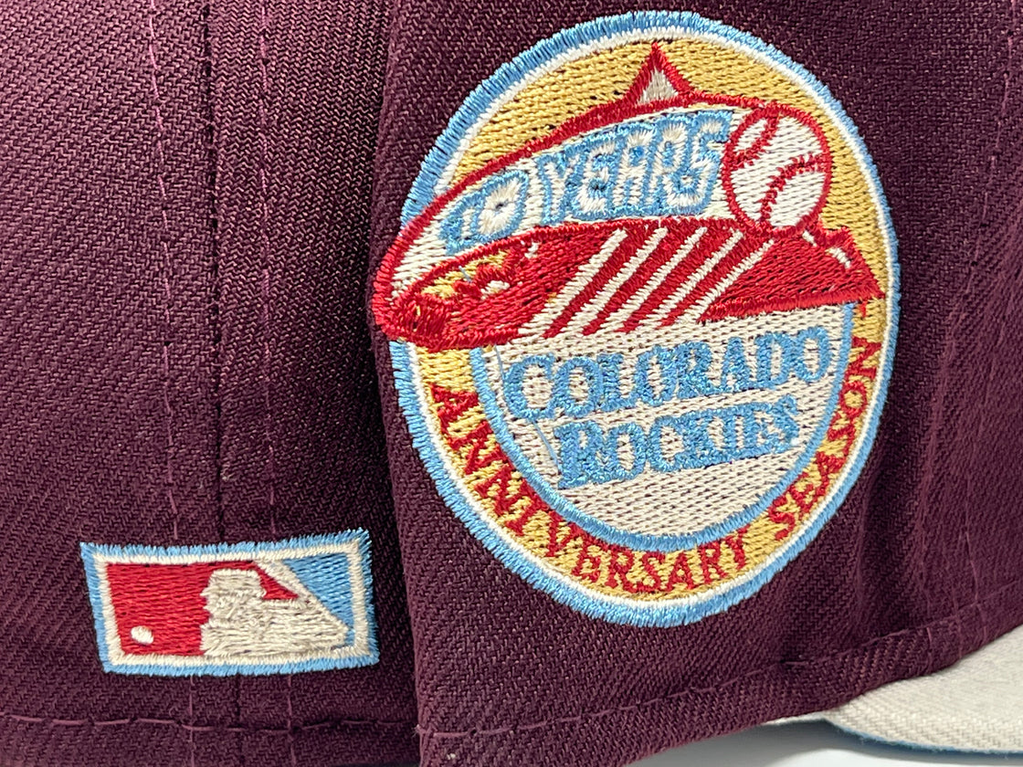 Colorado Rockies 10th Anniversary Maroon Stone Visor Icy Brim New Era Fitted Hat