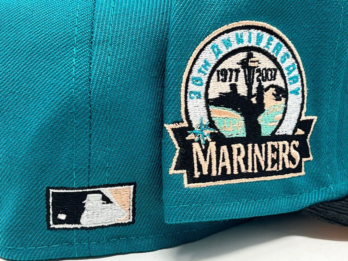 Seattle Mariners 30th Anniversary Aqua Blue Black Corduroy Visor Fitted Hats