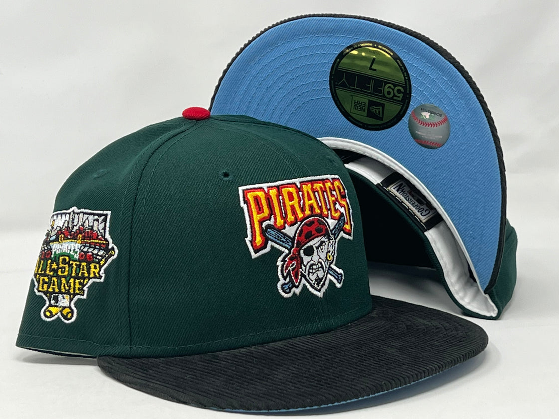PITTSBURGH PIRATES 2006 ALL STAR GAME GREEN BLACK CORDUROY VISOR ICY BRIM NEW ERA FITTED HAT