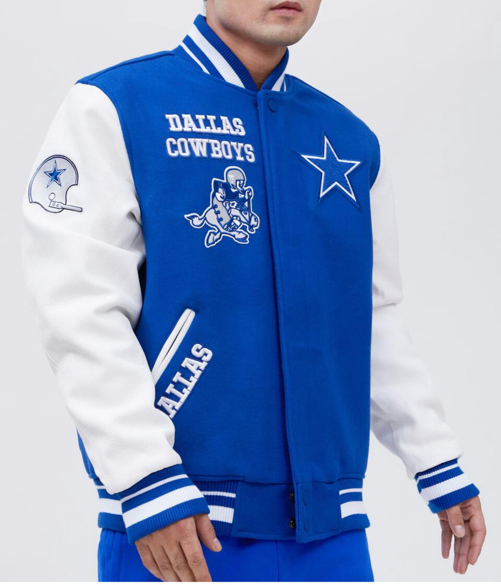 Pro Standard Dallas Cowboys Retro Classic Rib Wool Varsity Jacket (Dodger Blue/White) M