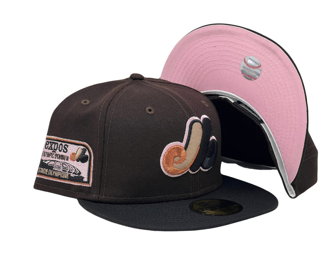 Montreal Expos Olympic Stadium Deep Drown Pink Brim New Era Fitted Hat
