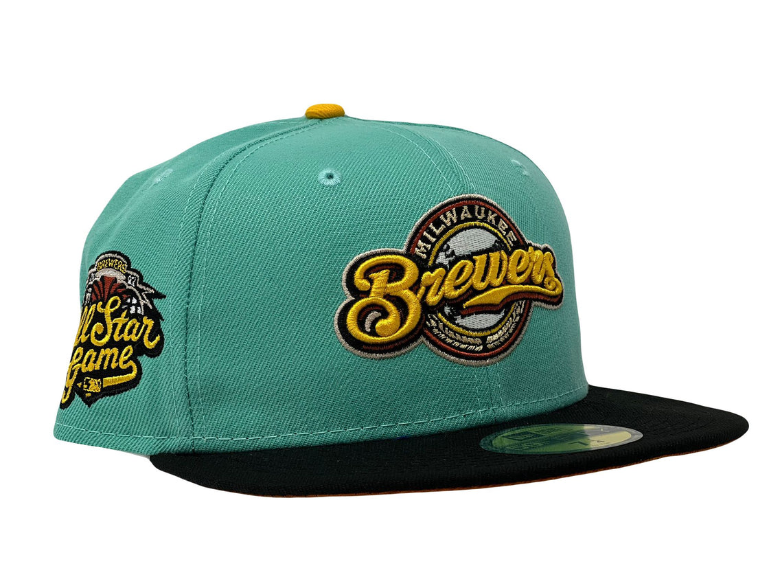 MILWAUKEE BREWERS 2002 ALL STAR GAME BLUE TINT BLACK VISOR RUST ORANGE BRIM NEW ERA FITTED HAT