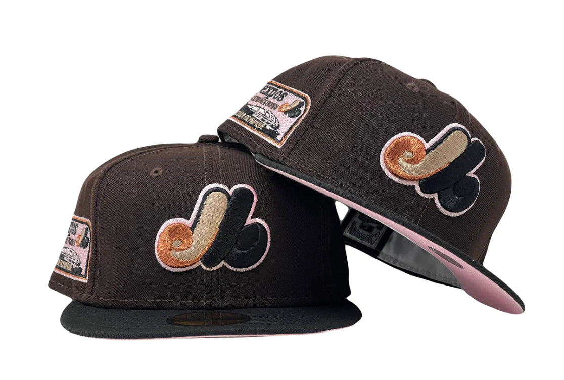 Montreal Expos Olympic Stadium Deep Drown Pink Brim New Era Fitted Hat