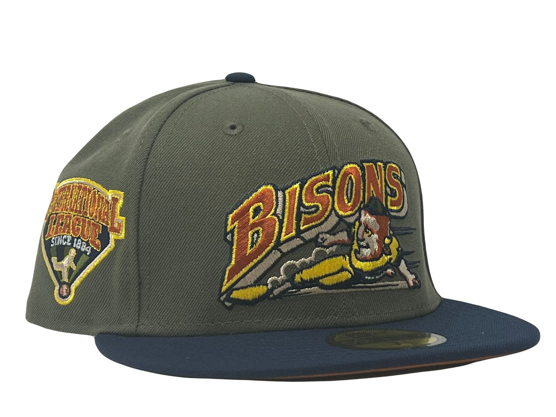 Bufallo Bisons International League Live Green Navy Visor Rust Orange Brim New Era Fitted Hat