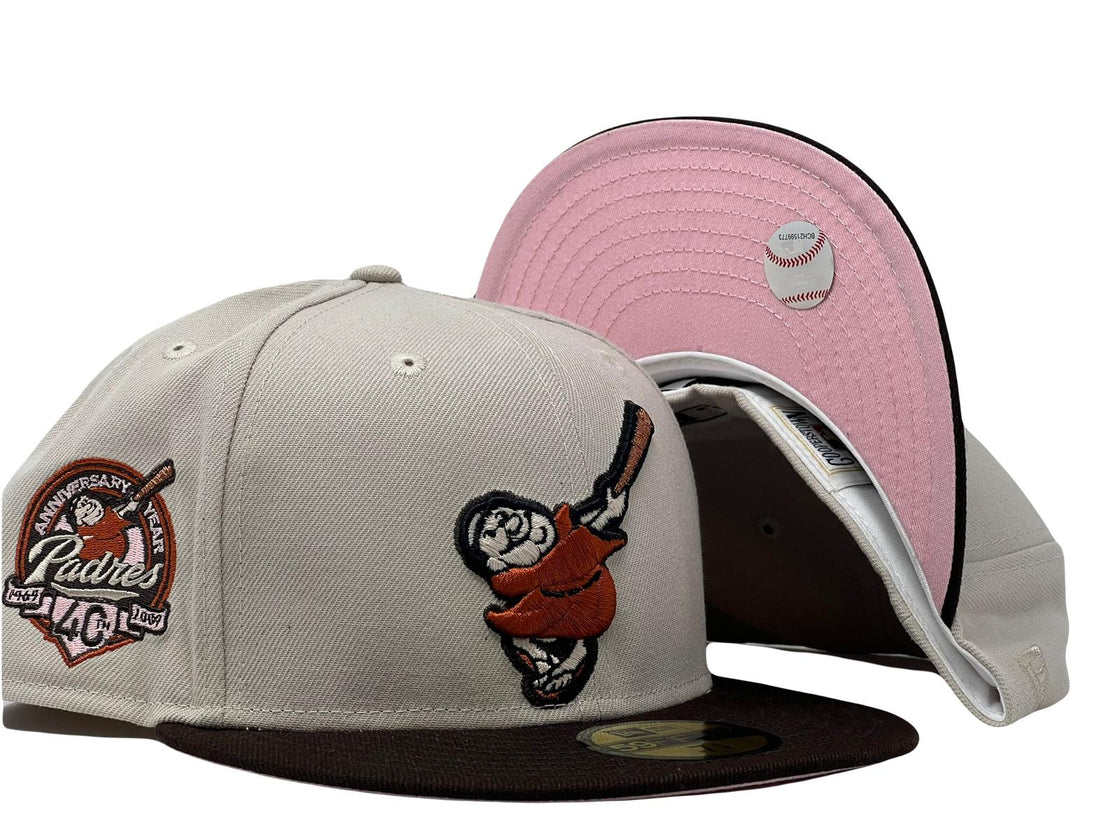 SAN DIEGO PADRES 40TH ANNIVERSARY STONE BROWN VISOR PINK BRIM NEW ERA FITTED HAT