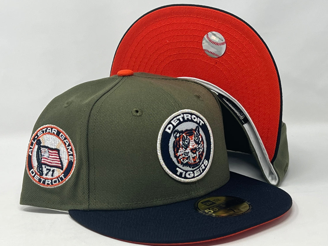 DETROIT TIGERS 1971 ALL STAR GAME OLIVE NAVY VISOR ORANGE BRIM NEW ERA FITTED HAT
