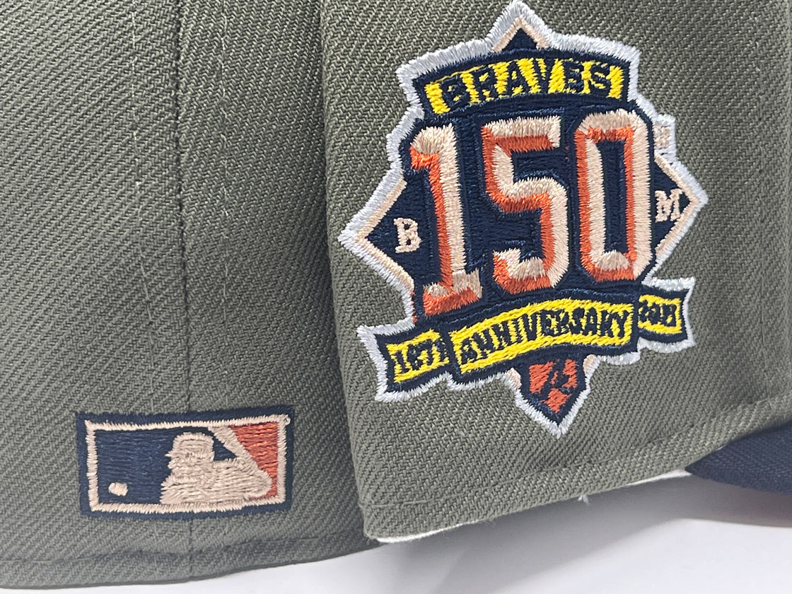 Atlanta Braves 150th Anniversary Olive Navy Visor Rust Orange Brim New Era Fitted Hat