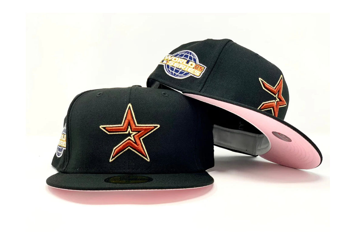 Houston Astros New Era 2005 World Series Pink Undervisor 59FIFTY Fitted Hat  - Cream/Black