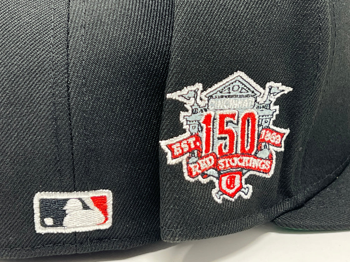 CINCINNATI REDS 150TH ANNIVERSARY BLACK GREEN BRIM NEW ERA FITTED HAT