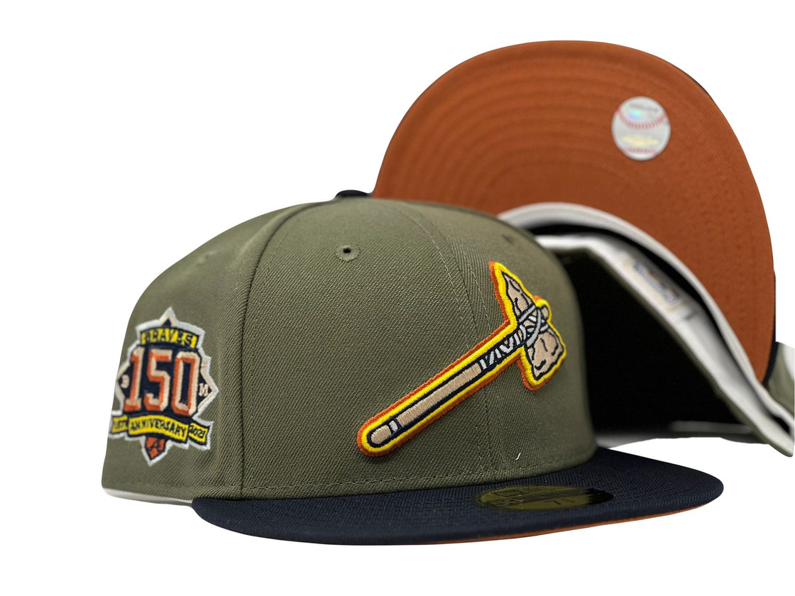 Atlanta Braves 150th Anniversary Olive Navy Visor Rust Orange Brim New Era Fitted Hat