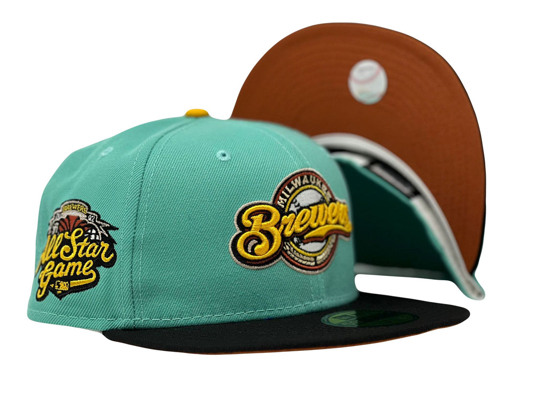 MILWAUKEE BREWERS 2002 ALL STAR GAME BLUE TINT BLACK VISOR RUST ORANGE BRIM NEW ERA FITTED HAT