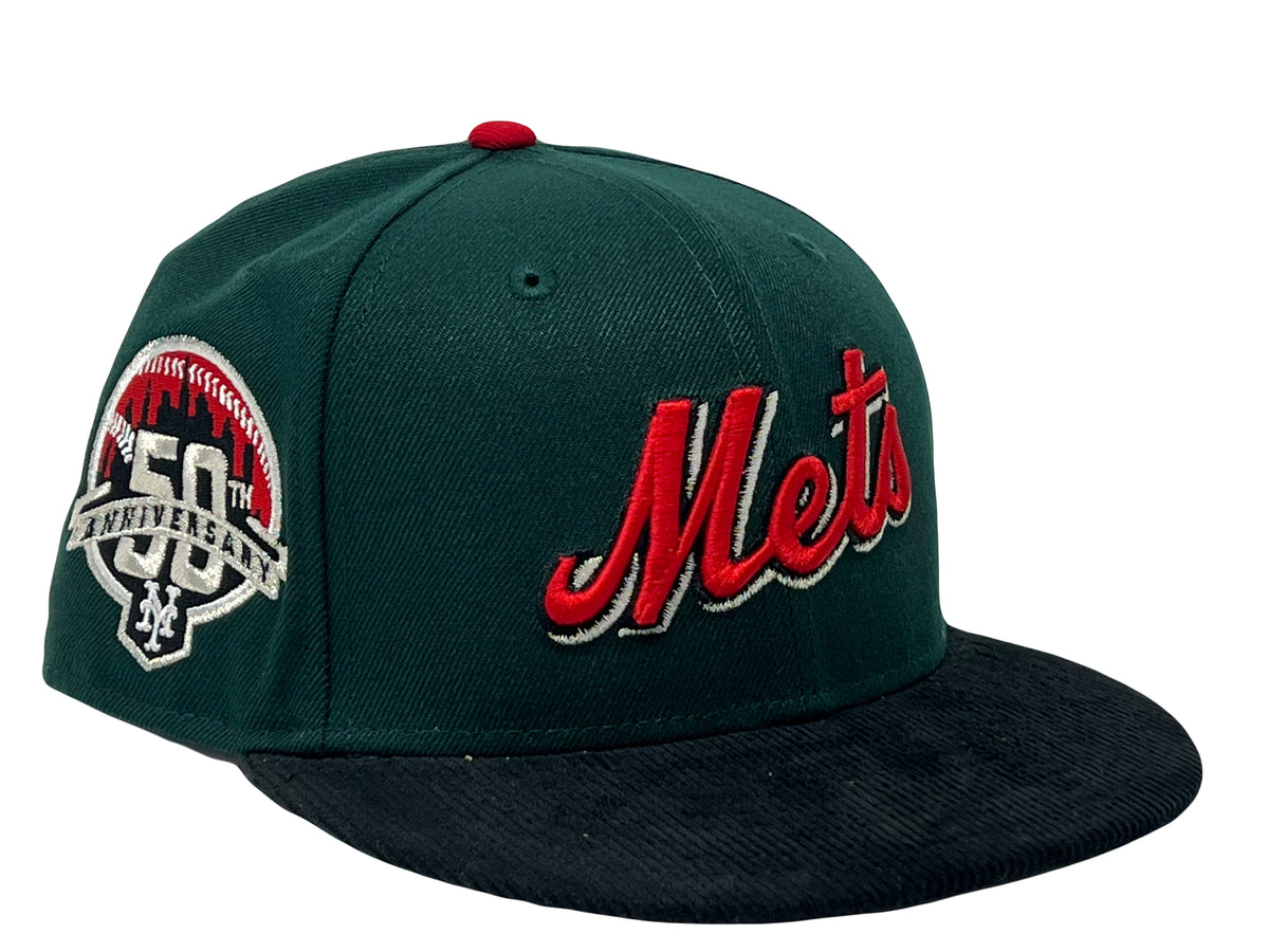 New York Mets (Los Mets) 50TH Anniversary New Era 59Fifty Fitted Hat  (CHROME WHITE Black GREEN Under Brim) in 2023