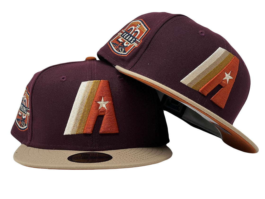 Houston Astros 20th Anniversary Maroon Camel Visor Rust Orange Brim New Era Fitted Hat