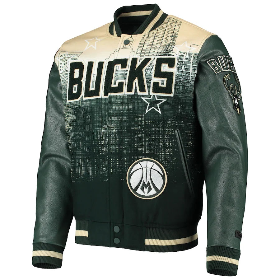 Pro Standard Women's Milwaukee Bucks Denim Varsity Bomber Jacket