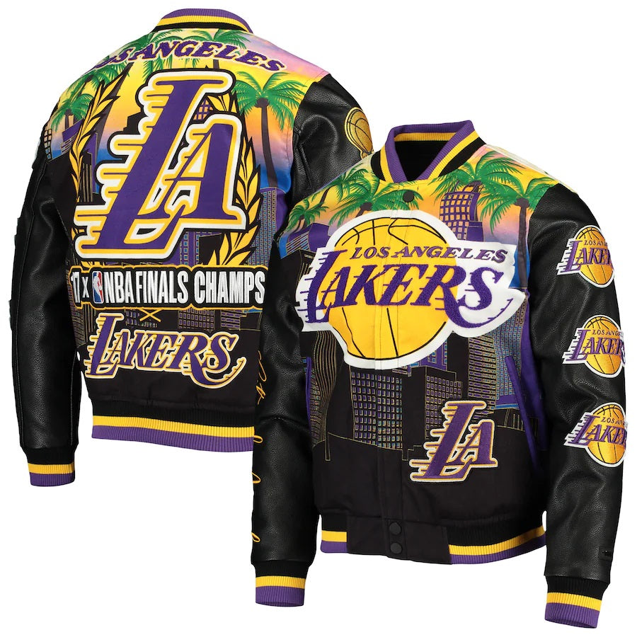 Men's Los Angeles Lakers Pro Standard Black Mash Up Capsule Varsity  Full-Zip Jacket