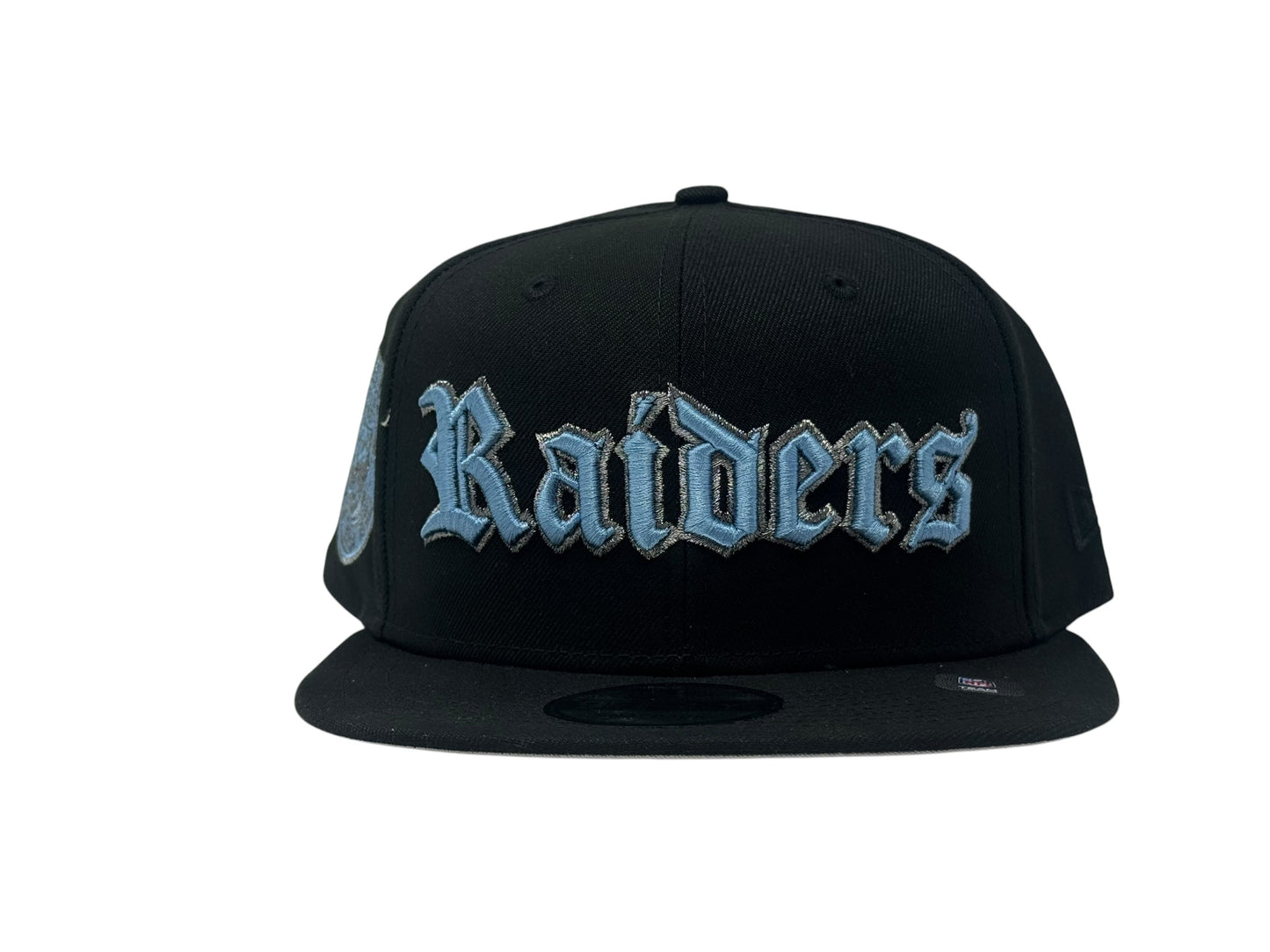 Oakland Raiders 3X Super bowl Champ 9Fifty New Era Snapback Hats Black/ Sky