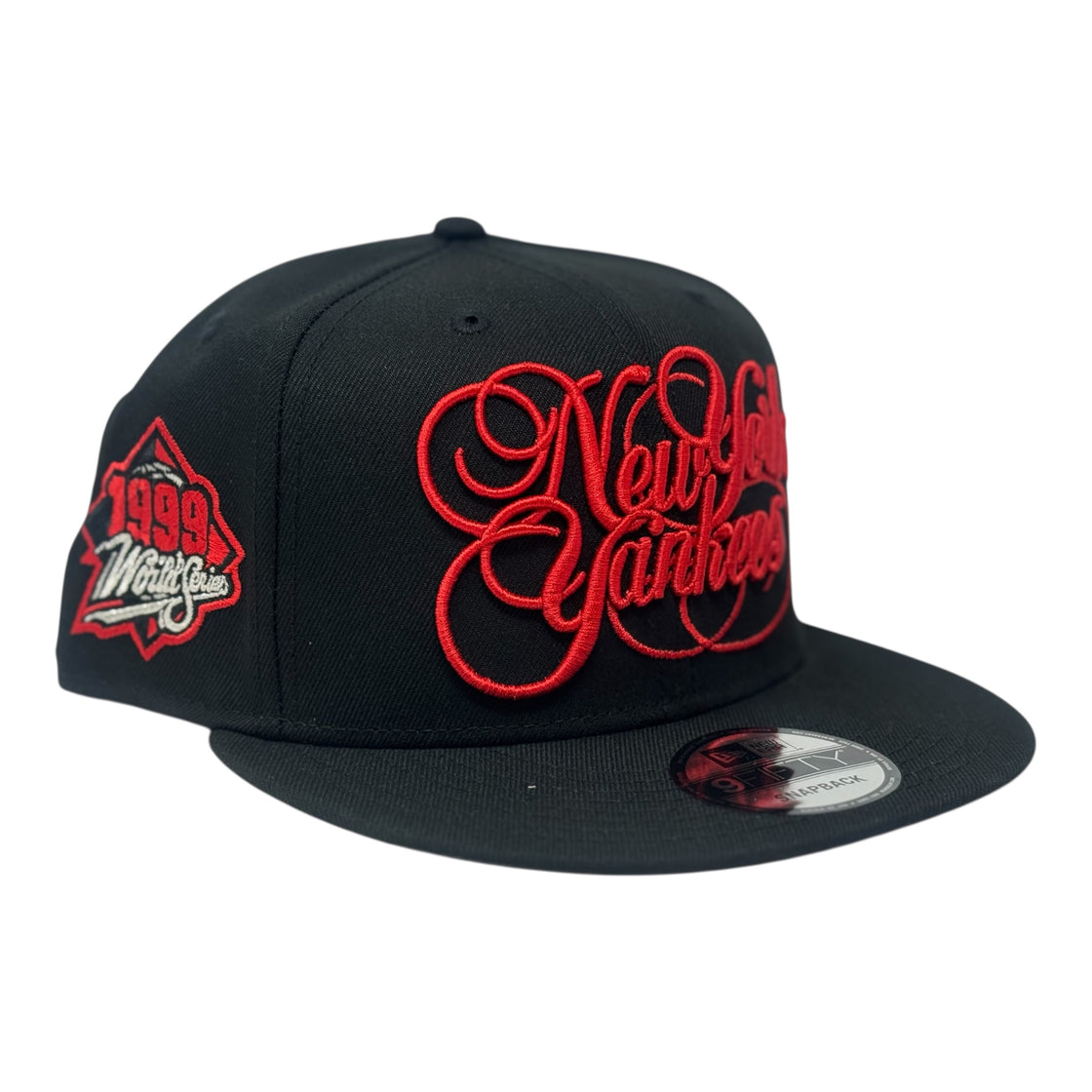 New York Yankees 1999 world Series Snapback Script Logo Hat-Black Red