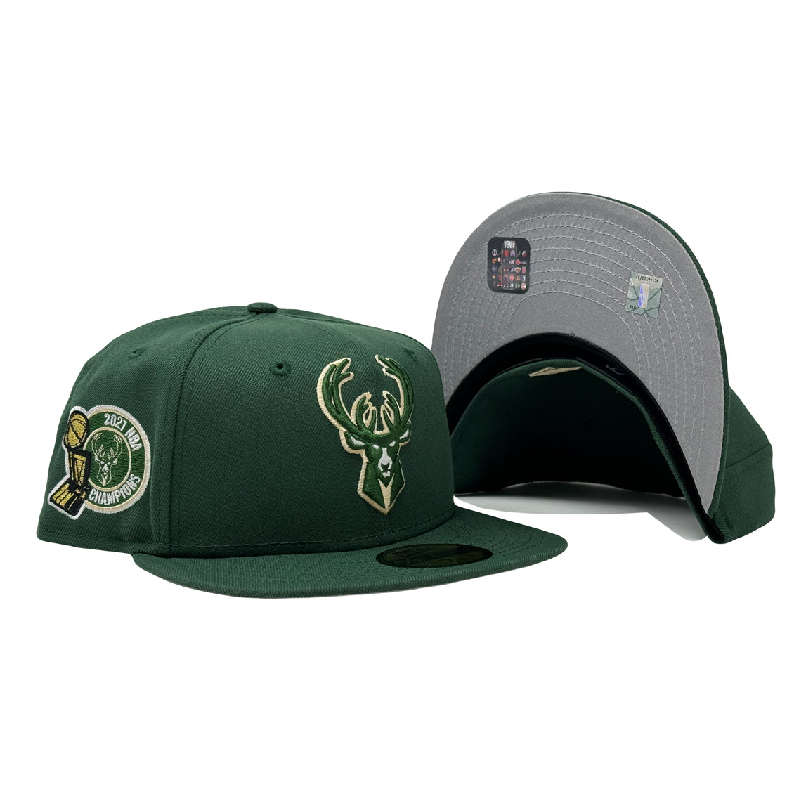 Milwaukee Bucks 2021 NBA Champions 5950 New Era Fitted Hat Dark Green