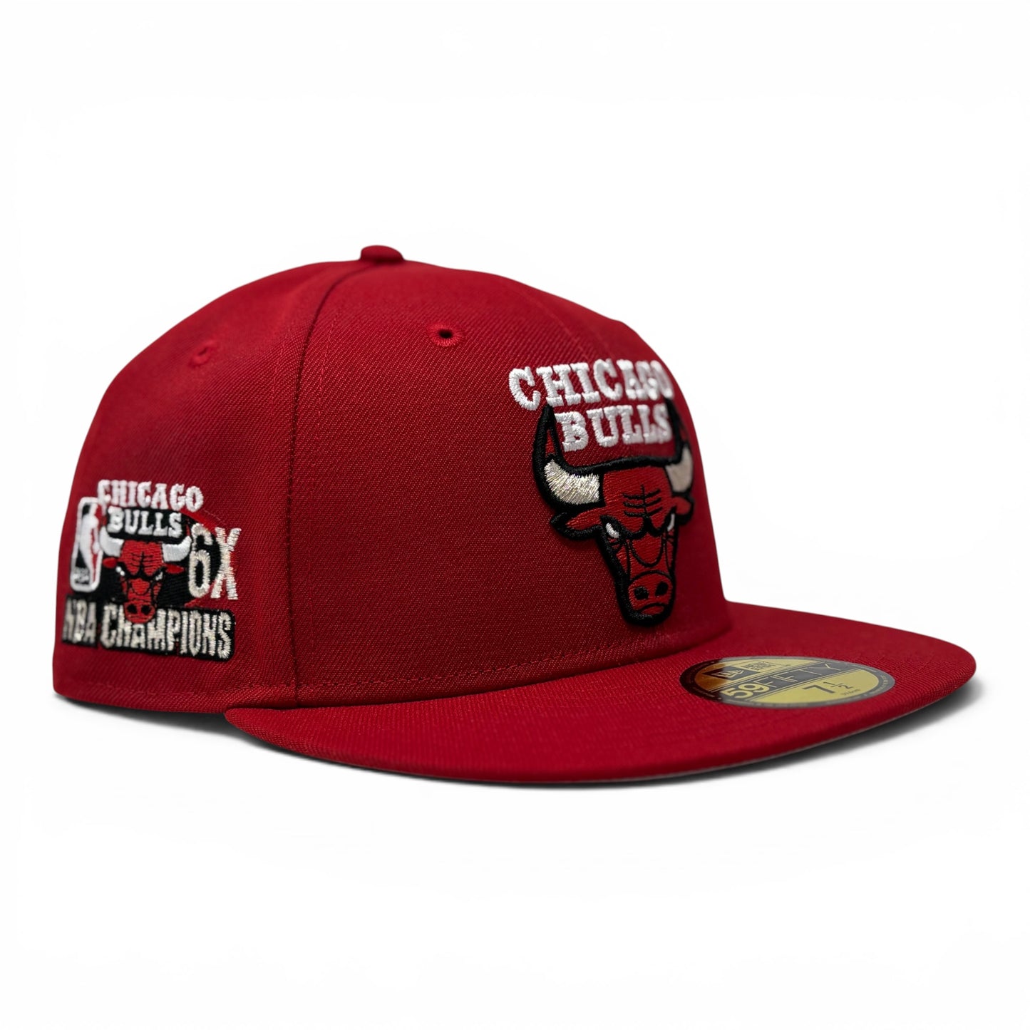 Chicago Bulls 6X NBA Champions Fitted Hat -Red