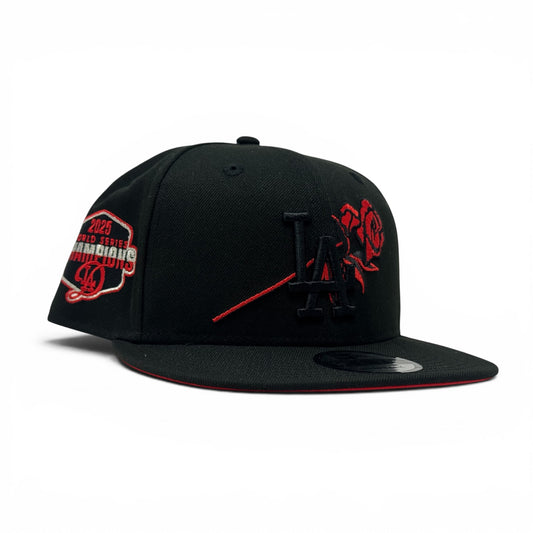 Los Angeles Dodgers 2025 World Champions Floral Logo Snapback-Black