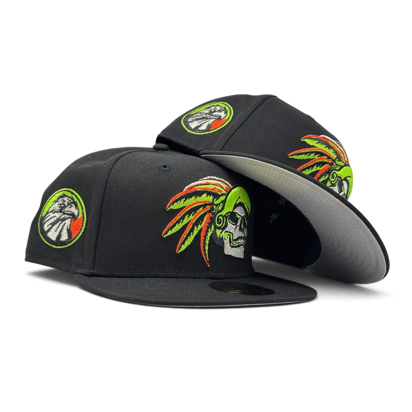 Aztec Skull Warriors New Era Fitted Hat-Black Lime