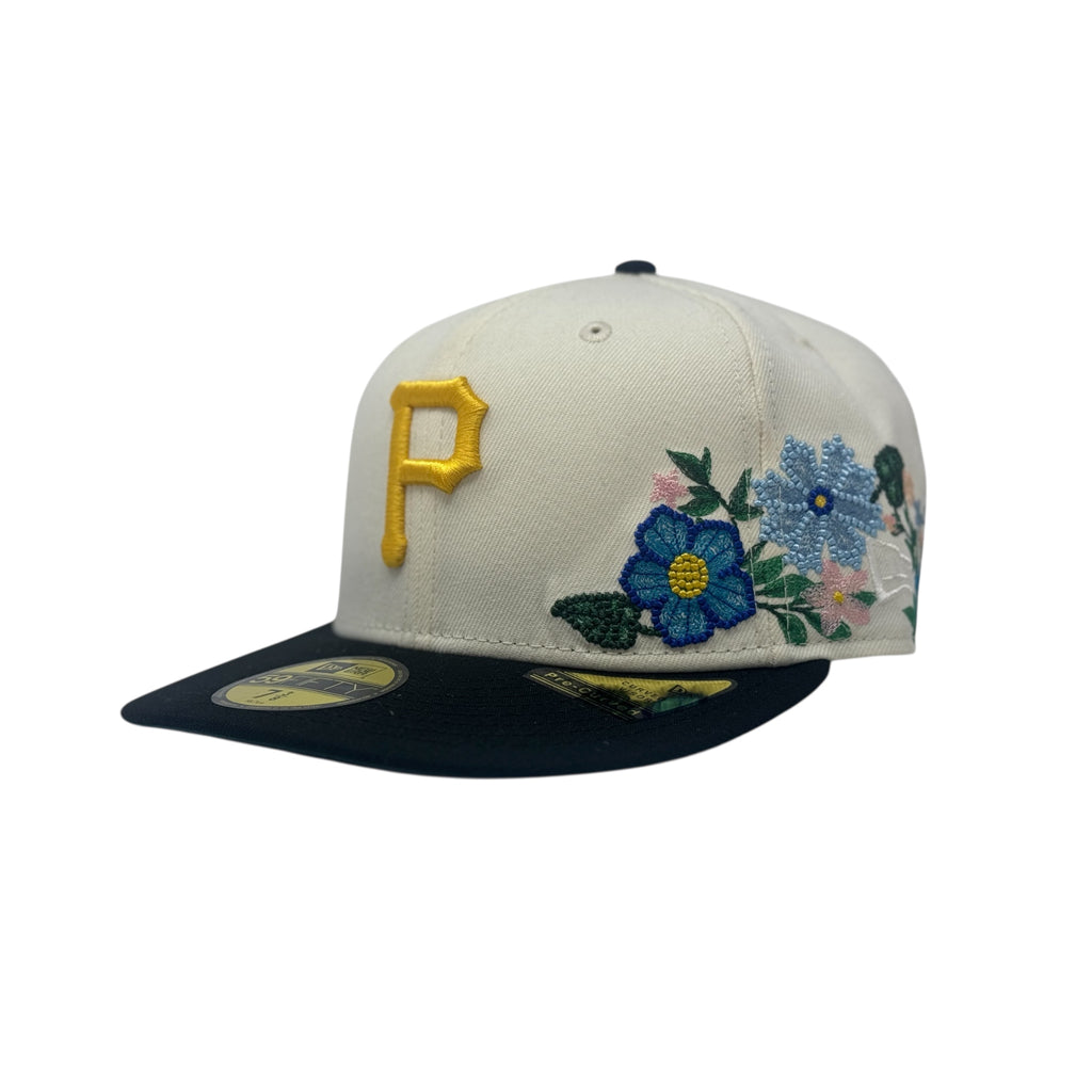 Pittsburgh Pirates Tonal Floral Pre-Curved Fitted-Off White Black