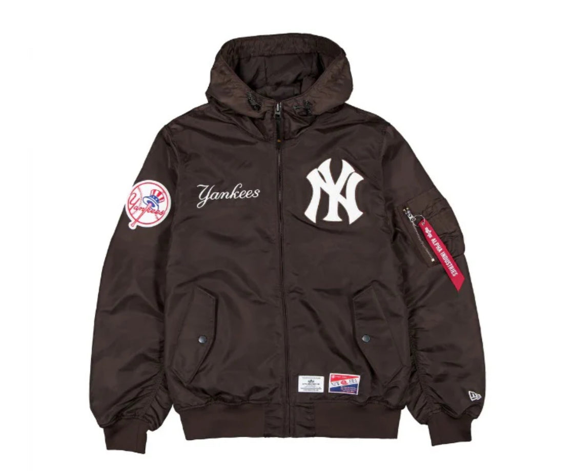 New York Yankees X Alpha X New Era L-2B Brown Bomber Jacket with Hood