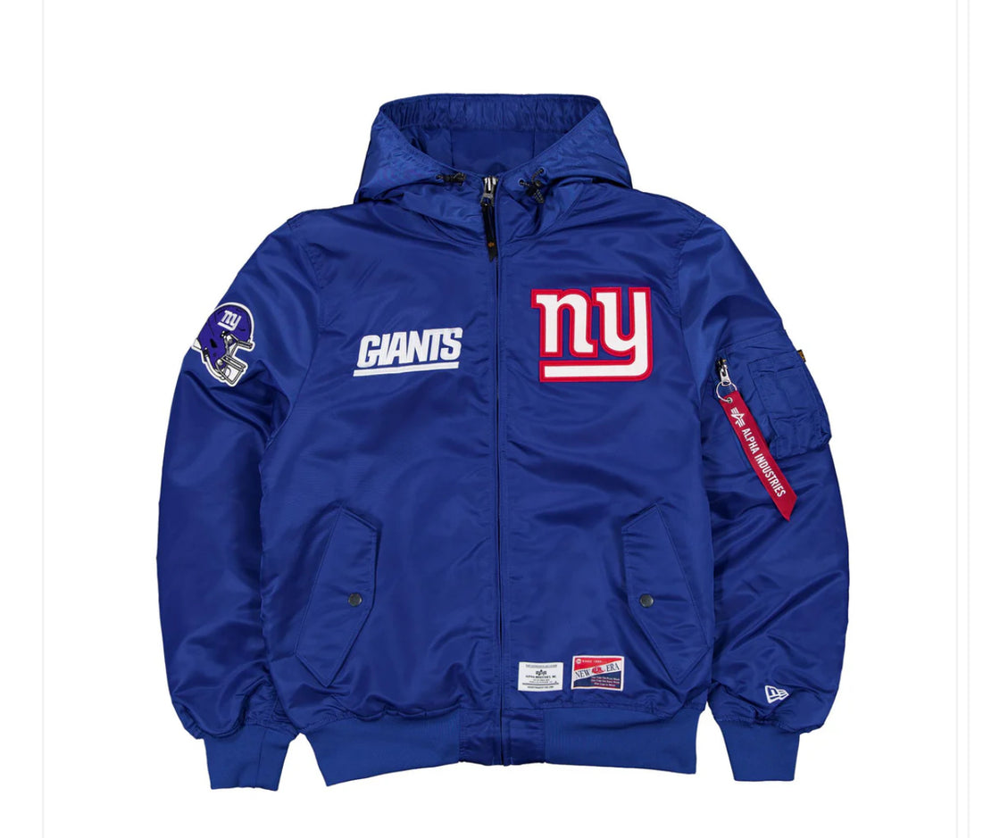 New York Giants X Alpha X New Era L-2B Royal Blue Bomber Jacket with Hood