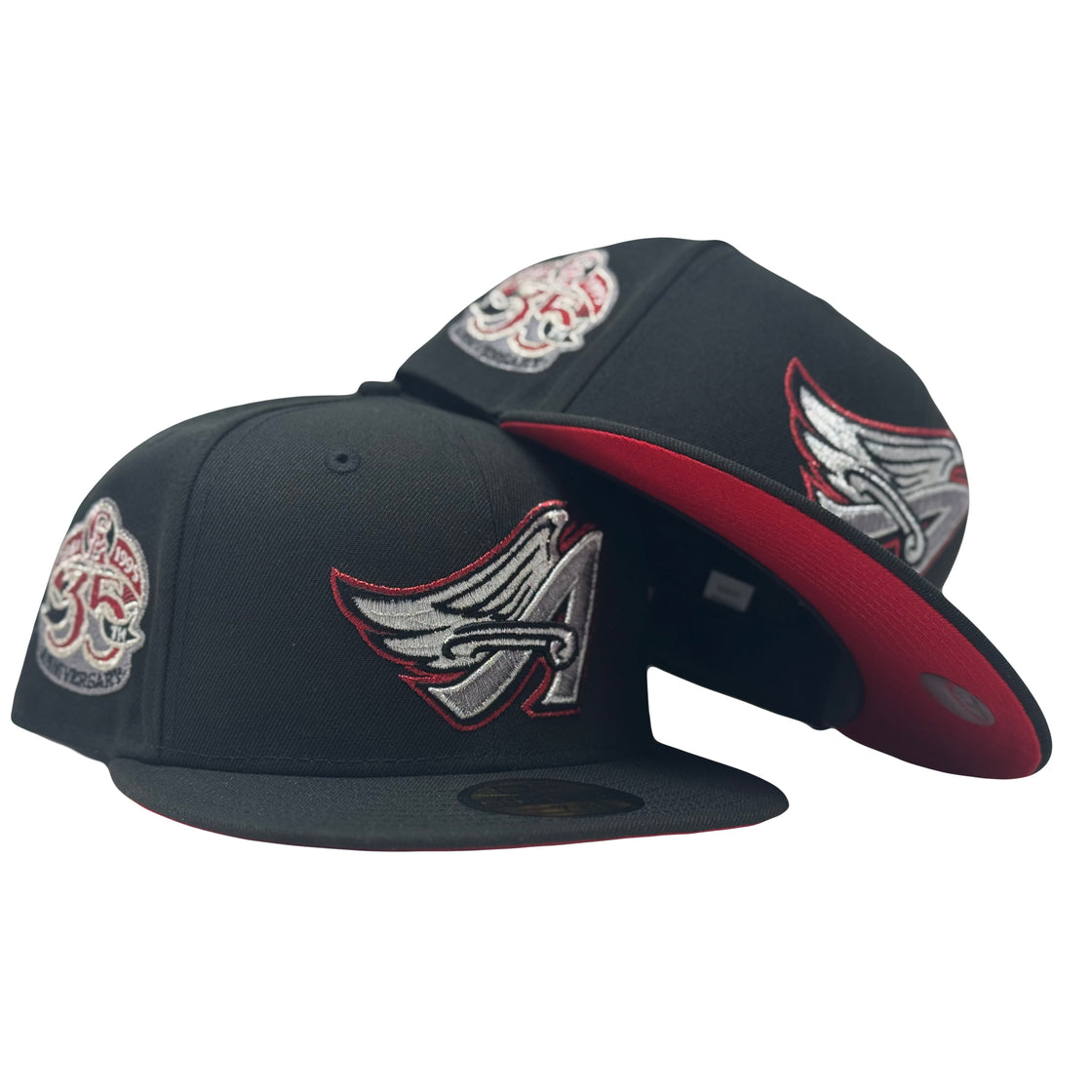 Angels 35th Anniversary Black Red Brim New Era Fitted Hats