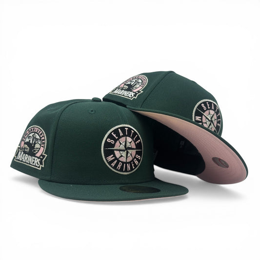 Seattle Mariners 30th Anniversary Pink Brim Fitted Hats-Green