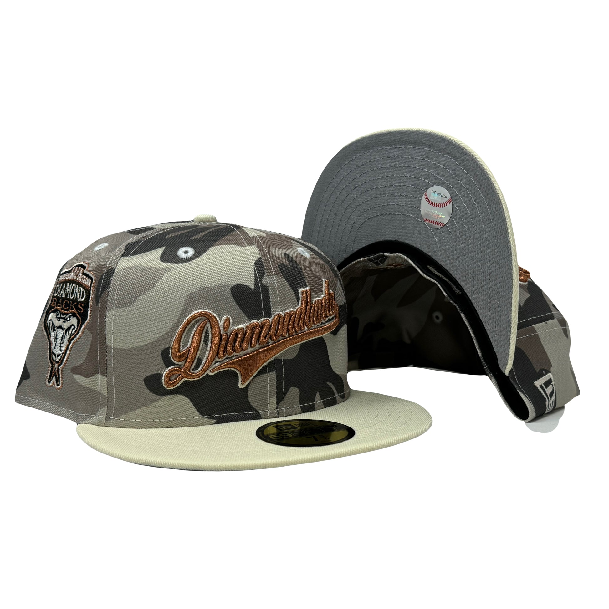 Arizona Diamondbacks 1998 Inaugural Season Paint Splatter Pack 5950 New Era Fitted Hat Light Tan