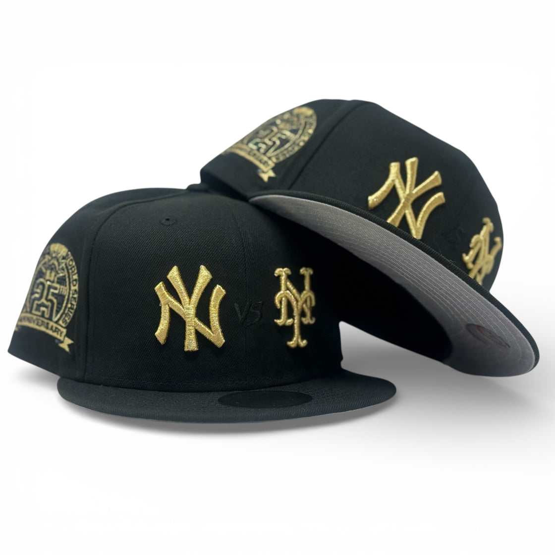 New York Yankees VS Mets Subway Series Fitted Hat-Black Metallic Gold