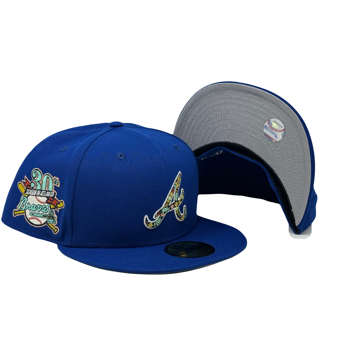 Atlanta Braves 30th Anniversary Floral Pack Light Royal 59Fifty New Era Fitted Hat