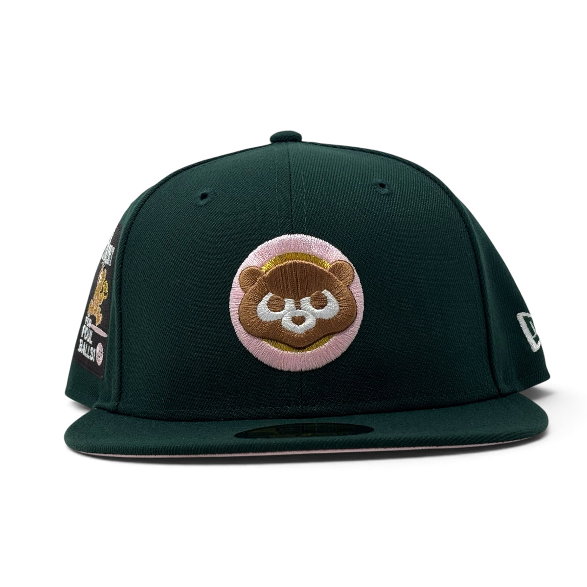 Chicago Cubs Be Alert Foul Ball Pink Brim 59Fifty New Era Fitted Hats-Green