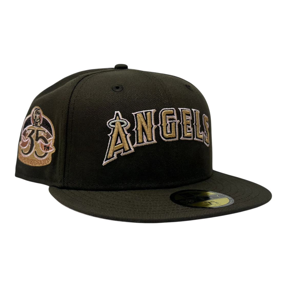 Los Angeles Angels 35th Anniversary Pink Brim Fitted Hats-Brown