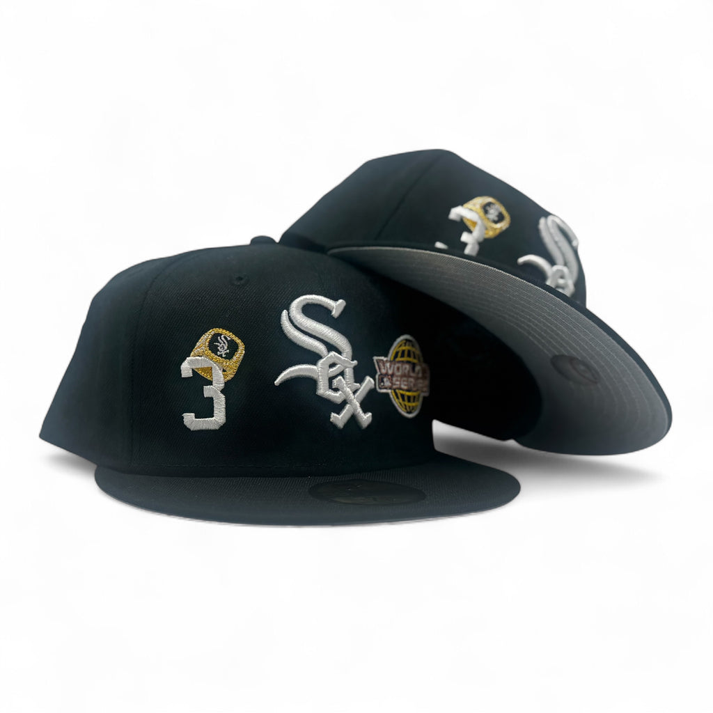 Chicago White Sox 3X Champions Multi Logo Fitted Hats-Black
