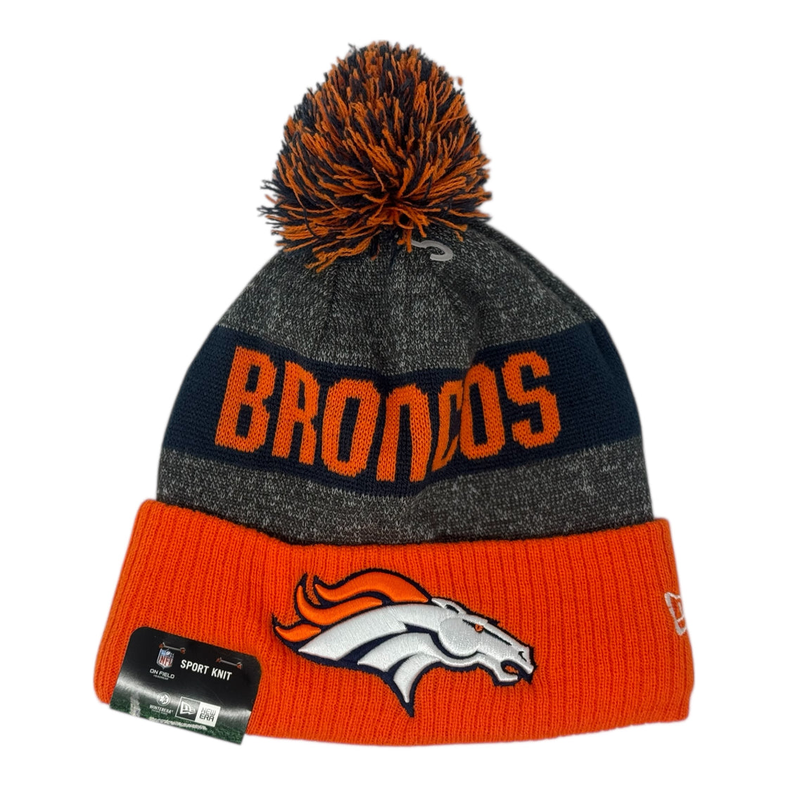 New Era Denver Broncos NFL Sideline Winter Beanie Pom Knit Hat Gray-Orange